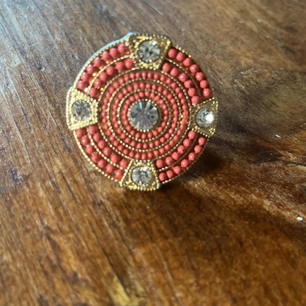 Elegant Red/Orange Coral and Gold Statement Ring